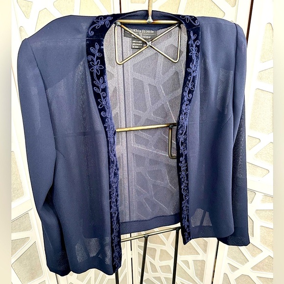 {cynthia howie} VTG Open-Front Sheer Blazer — Size 10, Navy Blue - Picture 3 of 16